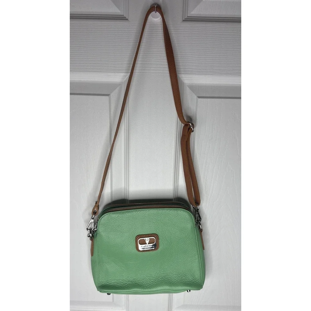 Valentina Sage Green Pebble Brown Leather Crossbody EUC! Made in Italy 🇮🇹 $125